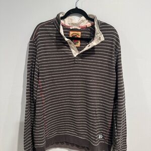 Tommy Bahama Relax Men’s Large Brown Striped Cotton Pullover Quarter Button 🌴🤎